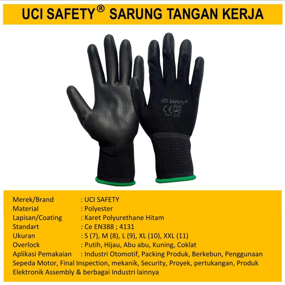 Safety Gloves Proyek Tukang Bagunan Security Satpam Dilapisi Karet Anti Slip Sarung Tangan Uci Safety